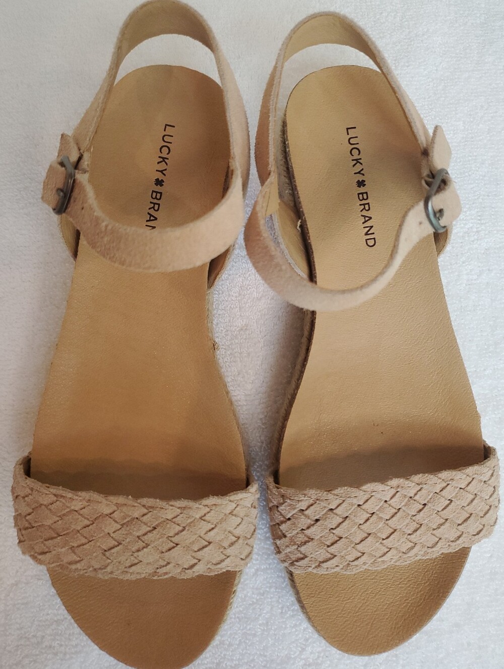 Lucky Brand Women's Espadrille Tan Woven Suede Low Heel Sandals Size 7